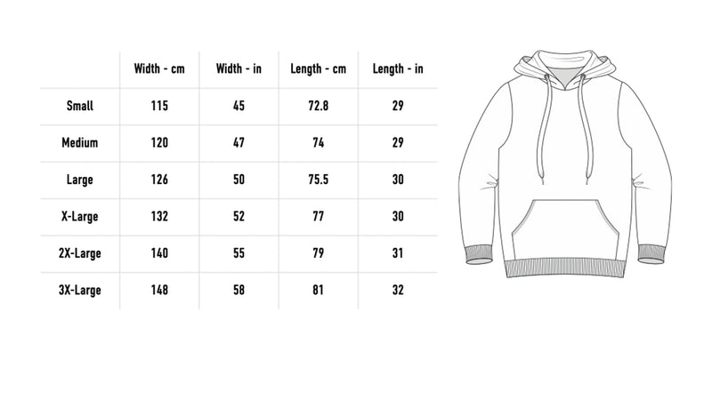 Size chart for we are unpeople hoodie bundle v2