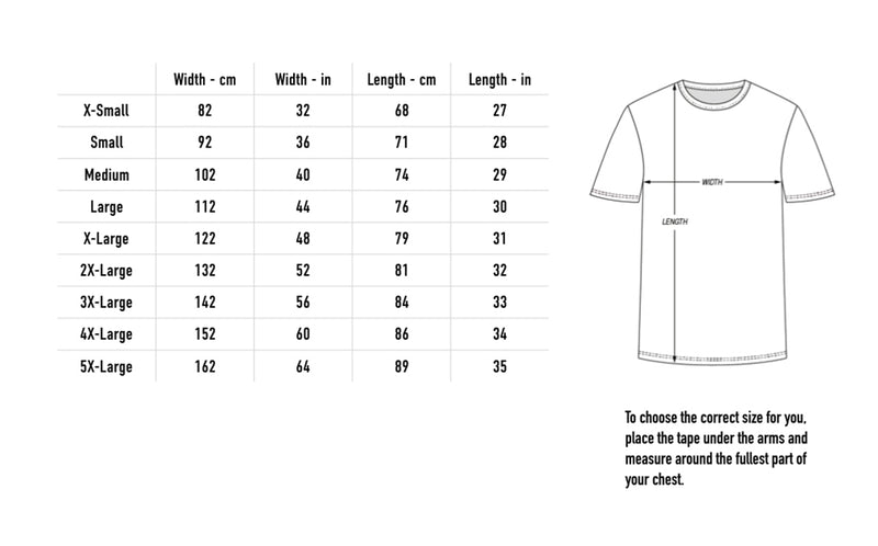 Size chart for clouds tee - black